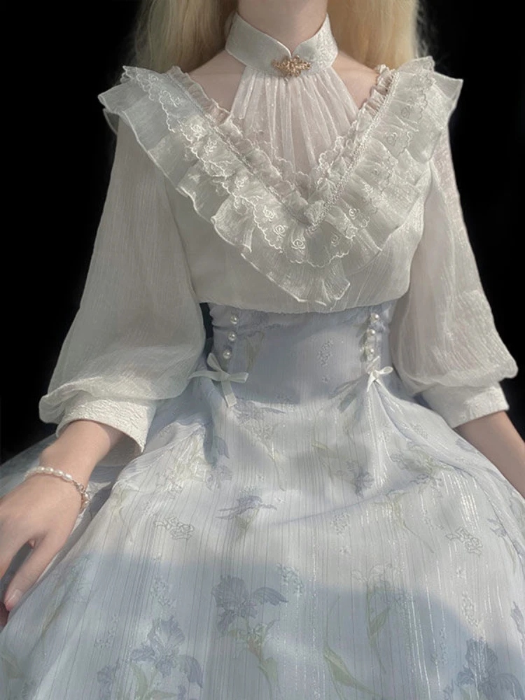 Women Floral Lolita One Piece  - French Vintage Floral Midi Dress 评论和价格