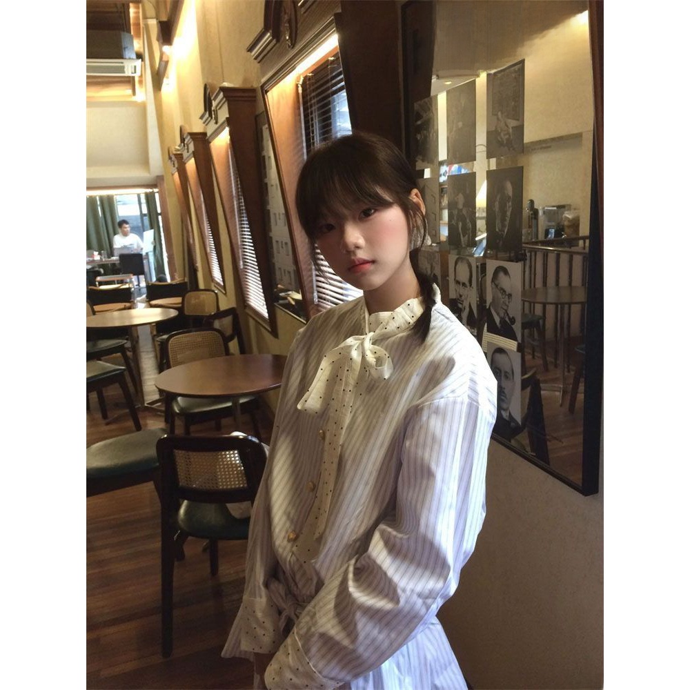 Korean Sweet School Style Stri - Korean Style A Line Shirt Dress 评论和价格