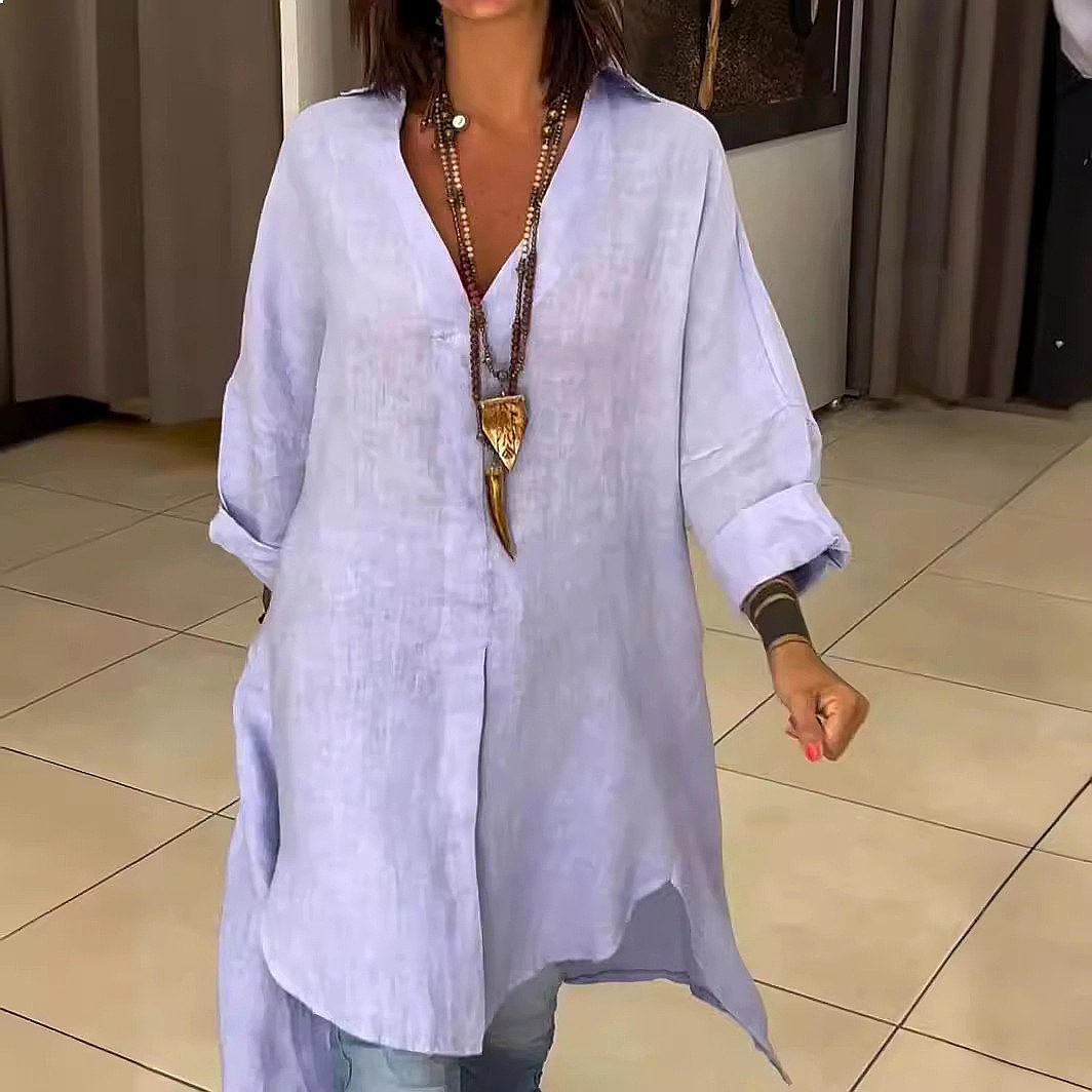 Women's Linen Shirt Dress Loos - Casual Loose Linen Shirt Dress 评论和价格