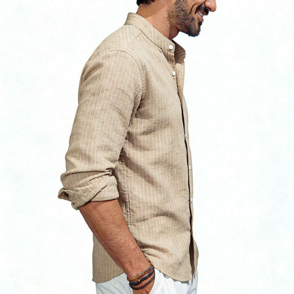 Mens Stand Collar Linen Shirt  - Casual Loose Linen Shirt Dress 评论和价格