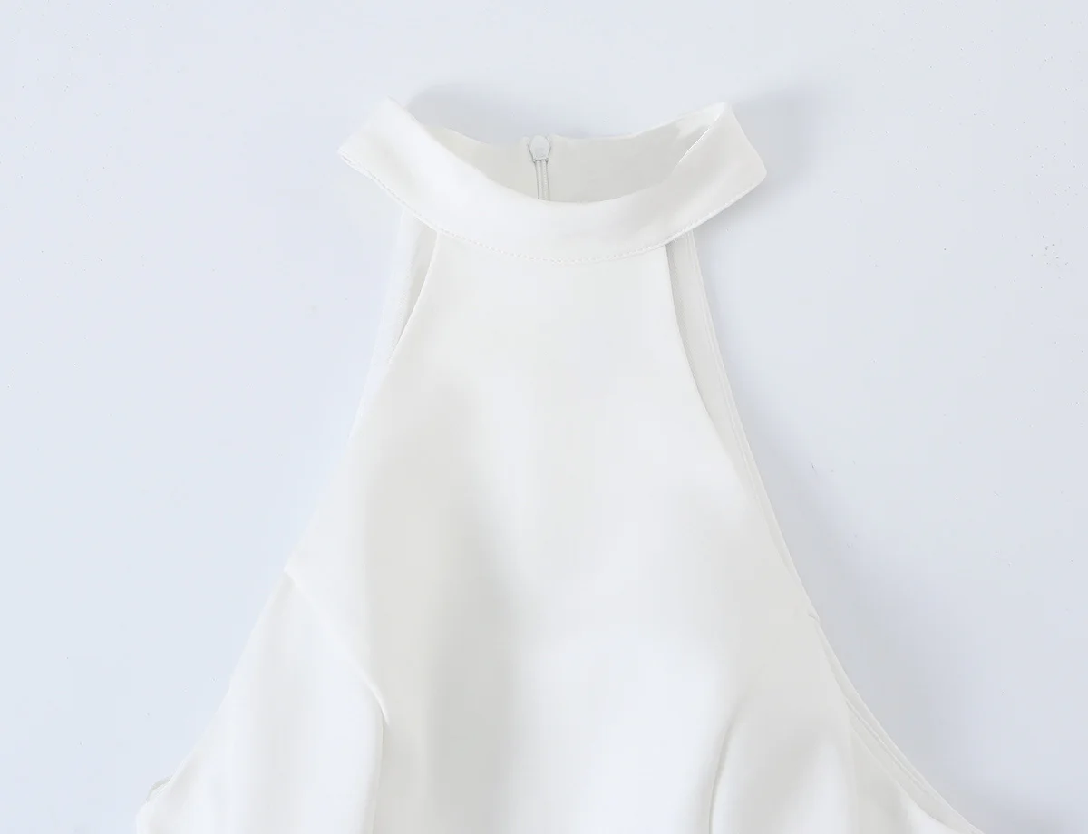 Women White High Neck Halter M - Y2K Backless Halter Mini Dress 评论和价格