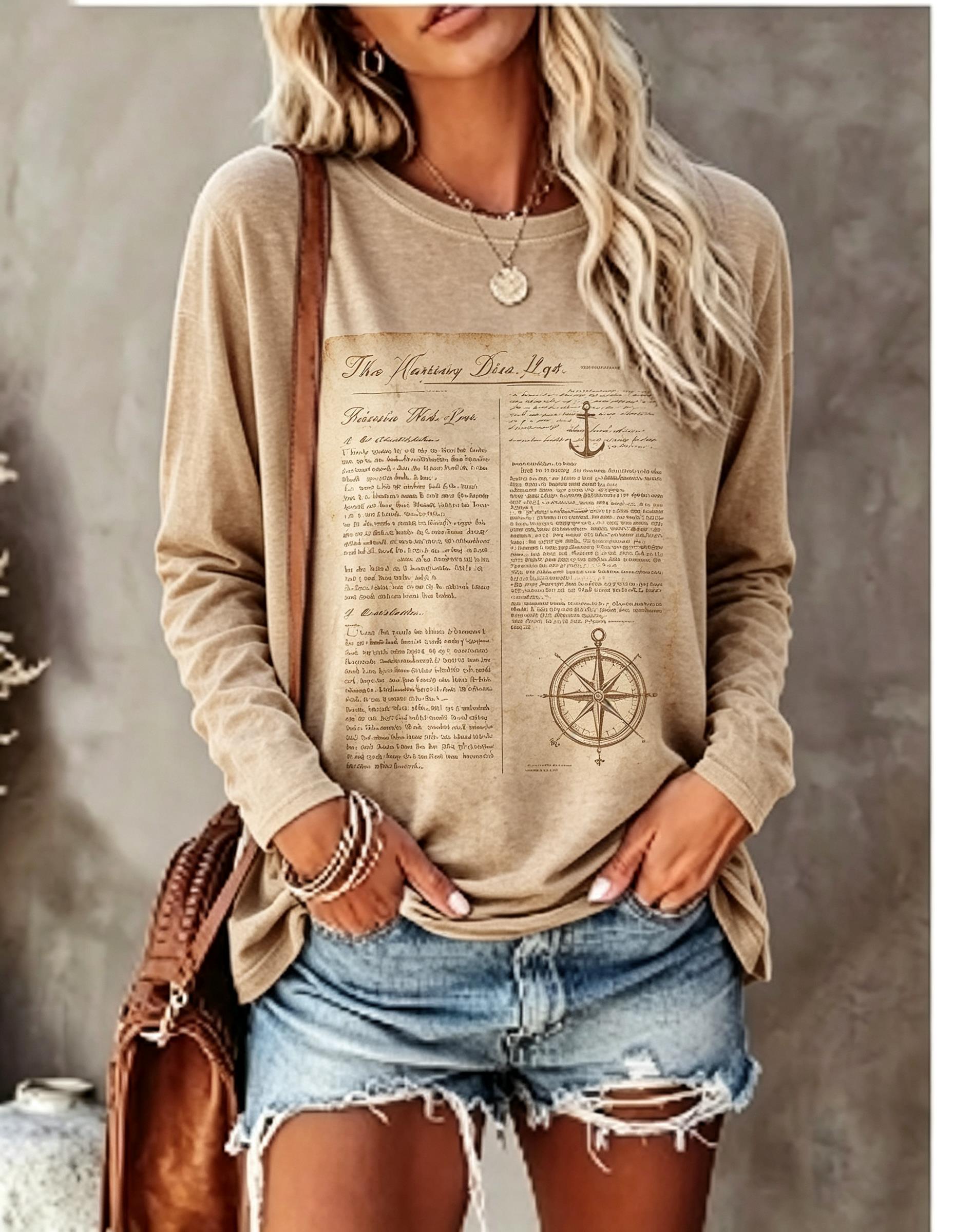 Women Long Sleeve T Shirt Vint - Blouses 评论和价格